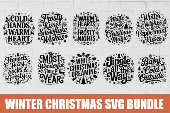 Winter Christmas Quote SVG Bundle for Real Embroidery Projects